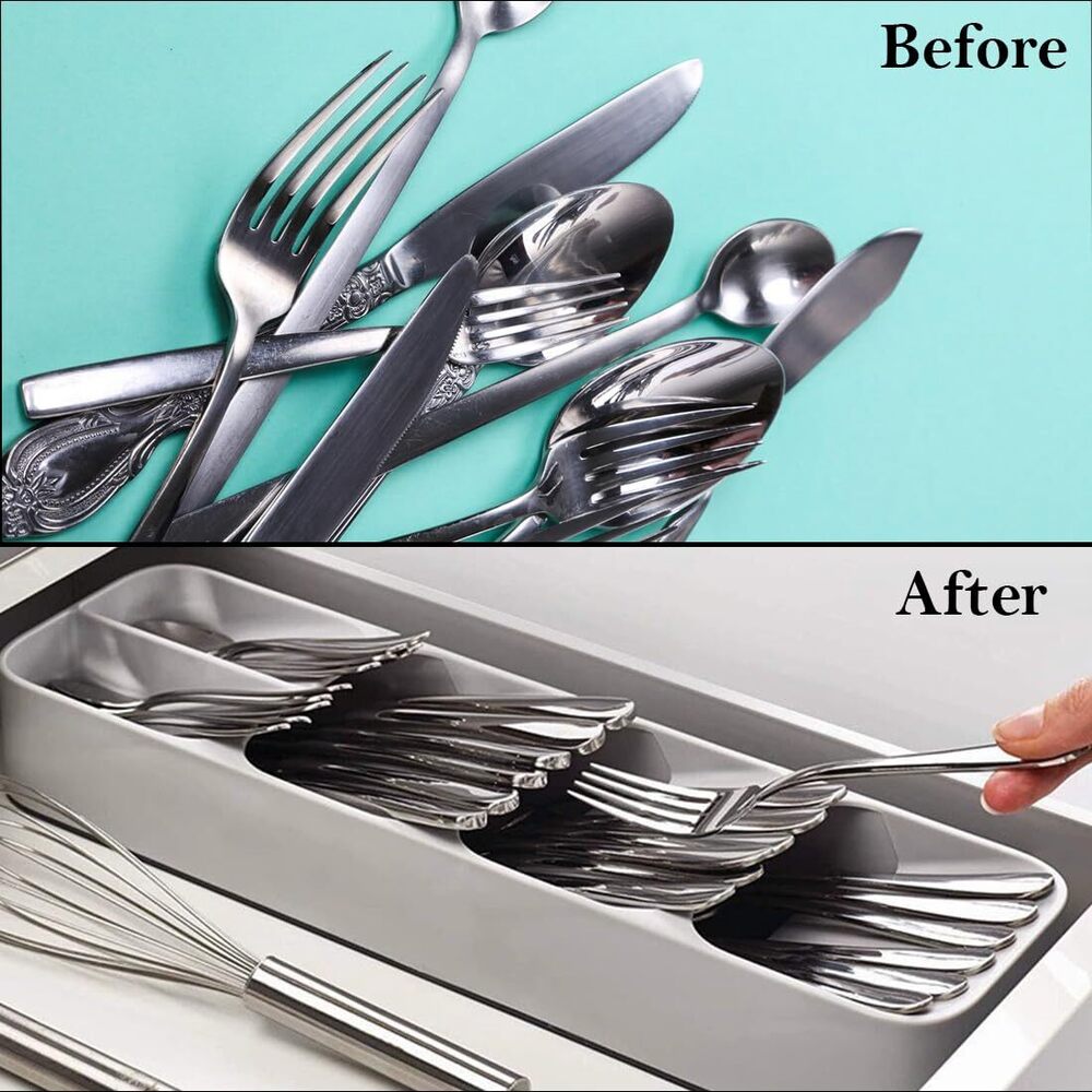 Cutlery Tray Tableware Organizer Kitchen Drawer Tray Knife Spoon Storage Box Non-slip Base - Feature: Good Quality