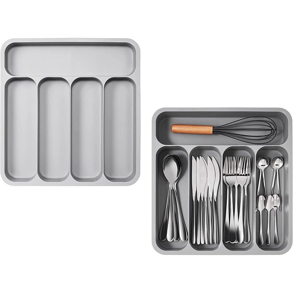 5 Grid Cutlery Tray Organizer, Expandable Kitchen Drawer And Utensil Holder, Adjustable Large Kitchen Tool |34.5 X 52.5 X 5 Cm | Plastic - Feature: Good Quality