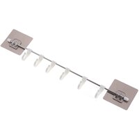 Multi-purpose Rustproof Stainless Steel Rail With 6 Plastic Hooks Bathroom Kitchen Sticker Hanger, 43 X 7 Cm, Silver - Feature: Eco-friendly