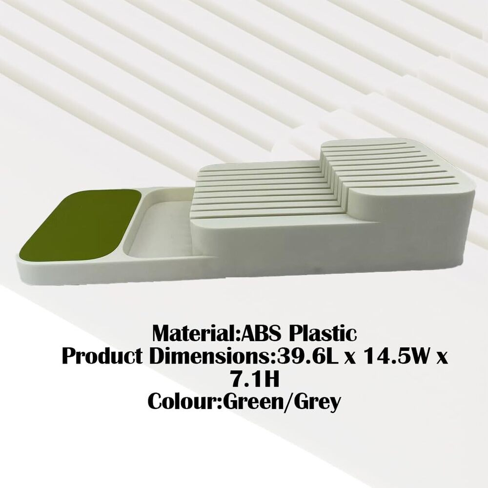 2 Tier Knife Kitchen Drawer Organizer |39 X 14.3 X 7.5 Cm | Plastic| Green-white - Feature: Eco-friendly