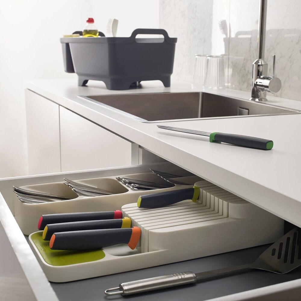 2 Tier Knife Kitchen Drawer Organizer |39 X 14.3 X 7.5 Cm | Plastic| Green-white - Feature: Eco-friendly