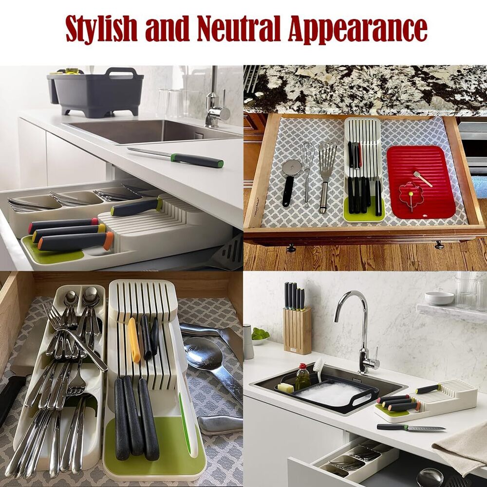 2 Tier Knife Kitchen Drawer Organizer |39 X 14.3 X 7.5 Cm | Plastic| Green-white - Feature: Eco-friendly
