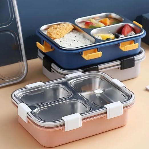 लंच बॉक्स 3 कम्पार्टमेंट लेमैपक-प्रूफ बीपीए मुक्त स्टेनलेस स्टील