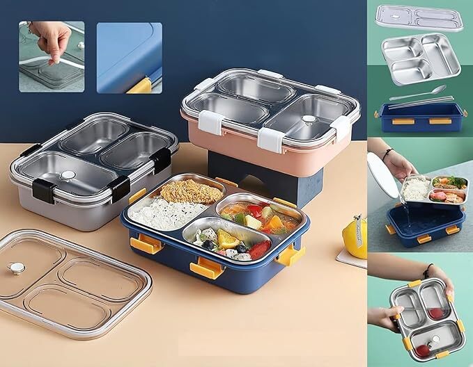 Lunch Box 3 Compartment LeMAPK-Proof BPA Free Stainless Steel