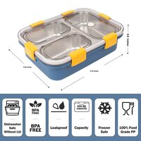 Lunch Box 3 Compartment LeMAPK-Proof BPA Free Stainless Steel