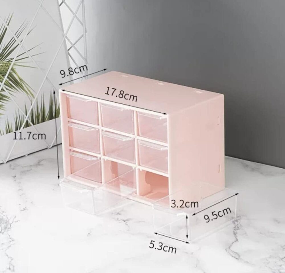 Drawer Storage Box, Pink, 9 Grid, Rectangular, 4.72 X 7.08 X 3.93 Inches - Feature: Good Quality