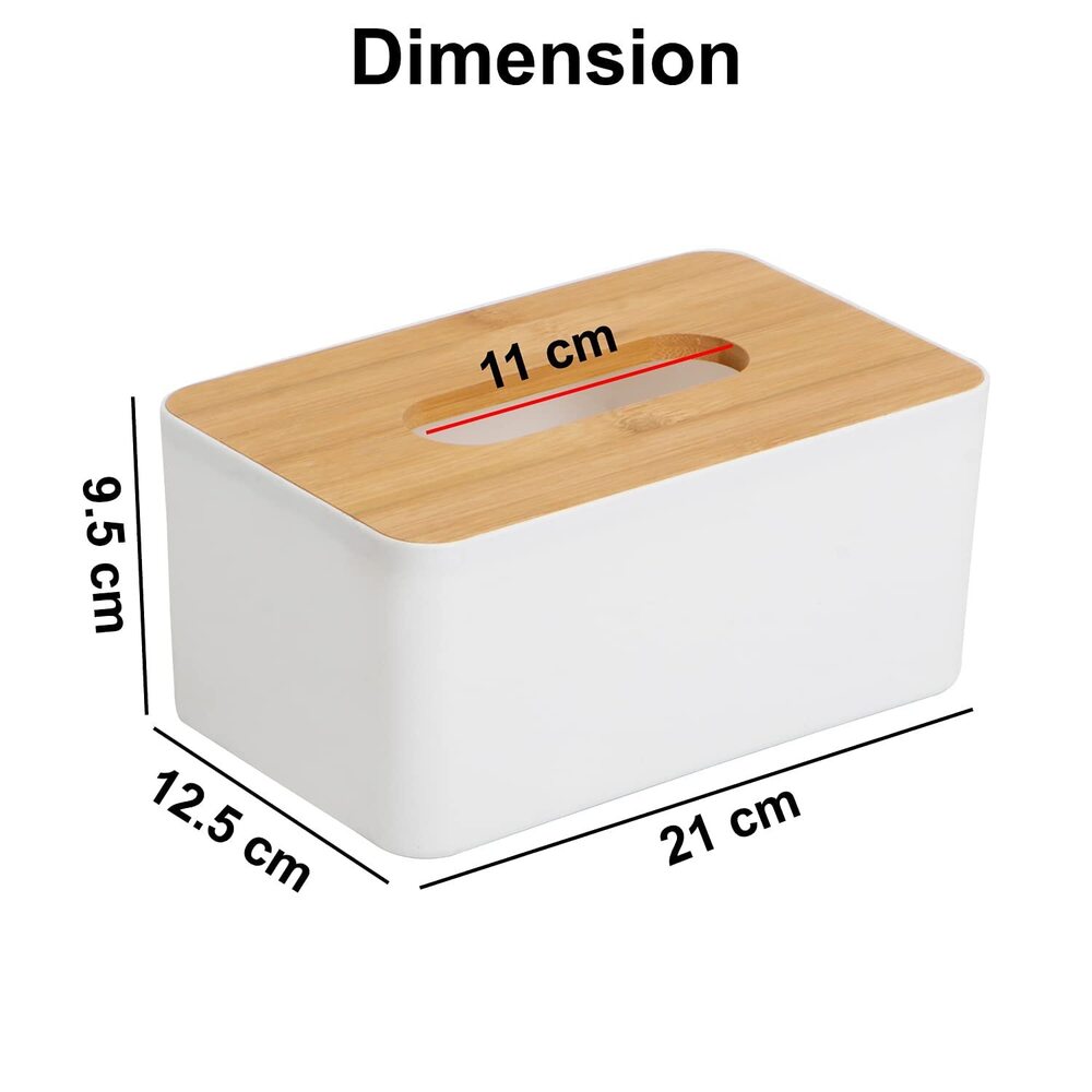 Wooden Tissue Paper Holder Box Organizer For Car Decor Home | 21 X 12.5 X 9.5 Cm |Wood, Plastic - Color: White