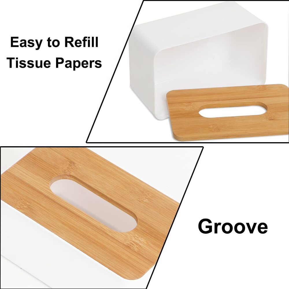 Wooden Tissue Paper Holder Box Organizer For Car Decor Home | 21 X 12.5 X 9.5 Cm |Wood, Plastic - Color: White