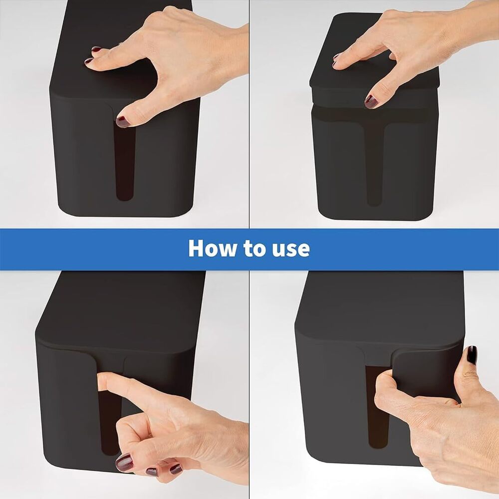 Cable Management Box Cord Storage Box Can Manage Hide Plugs Wires Power Strips Usb Hub Router Tv Computer Desk Organizer | 35 X 13 X 12.3 Cm - Color: Black