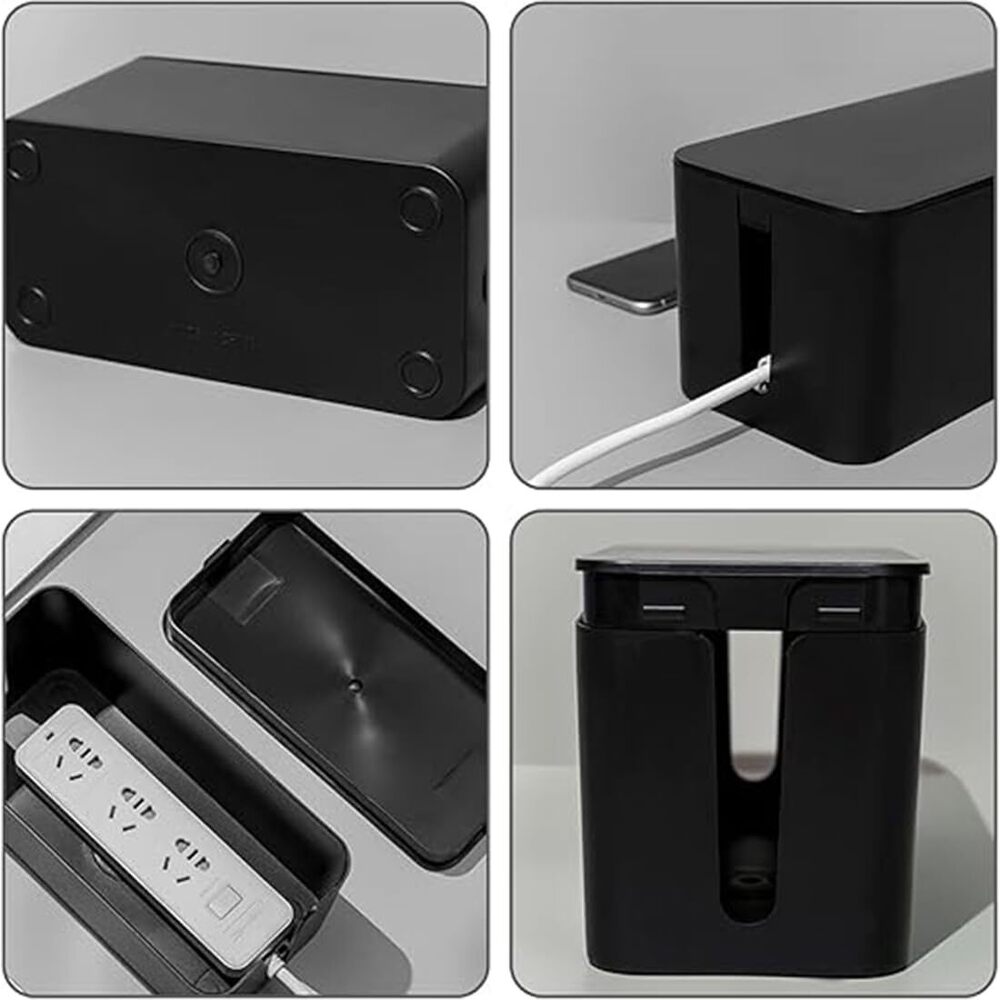 Cable Management Box Cord Storage Box Can Manage Hide Plugs Wires Power Strips Usb Hub Router Tv Computer Desk Organizer | 35 X 13 X 12.3 Cm - Color: Black