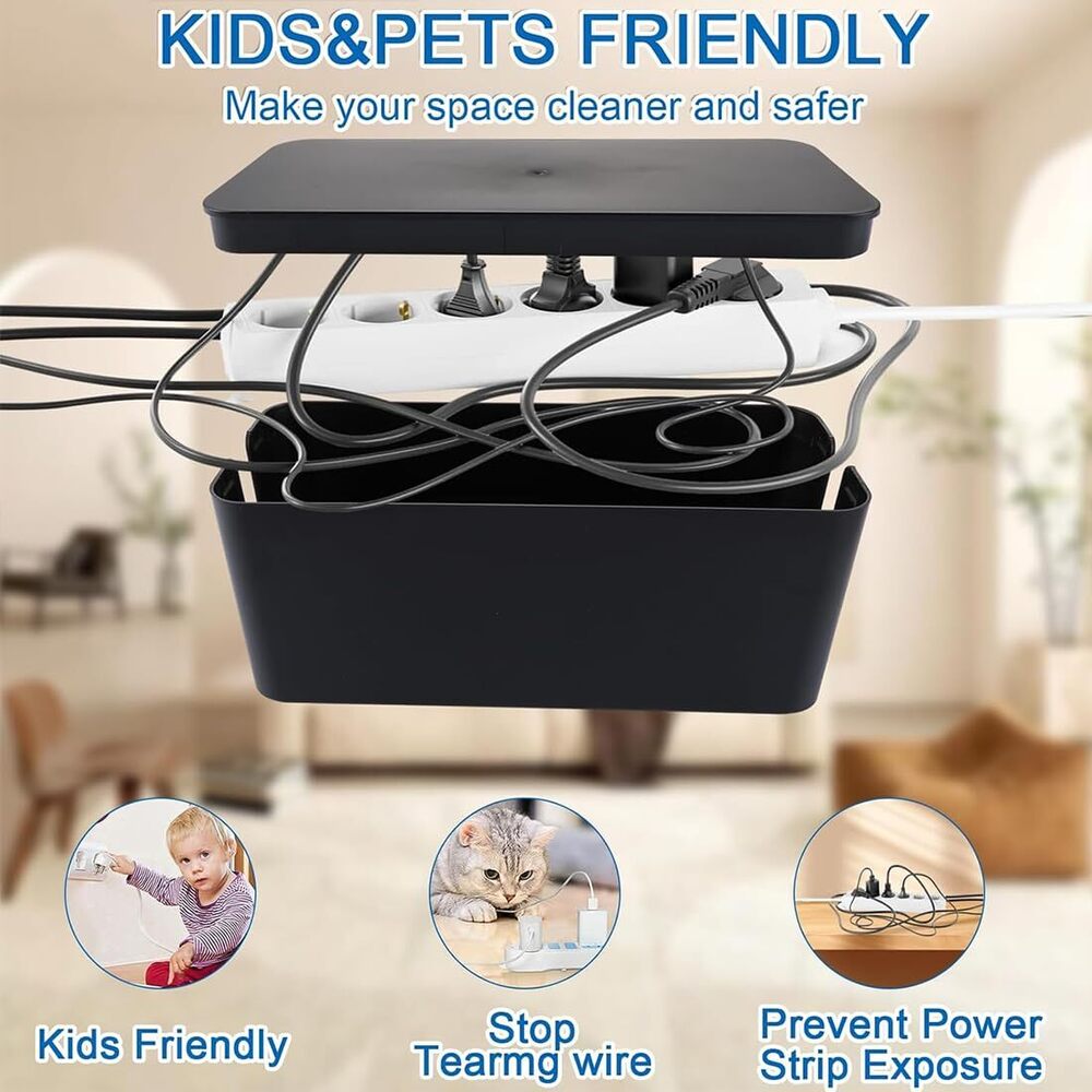 Cable Management Box Cord Storage Box Can Manage Hide Plugs Wires Power Strips Usb Hub Router Tv Computer Desk Organizer | 35 X 13 X 12.3 Cm - Color: Black