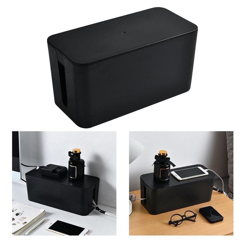 Cable Management Box Cord Storage Box Can Manage Hide Plugs Wires Power Strips Usb Hub Router Tv Computer Desk Organizer | 35 X 13 X 12.3 Cm - Color: Black