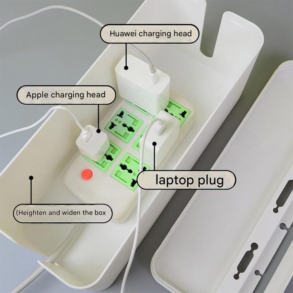 Cable Management Box Cord Organizer Can Manage Hide Plugs Wires Power Strips Usb Hub Router Tv Computer Desk Cable For Home And Office - Color: White