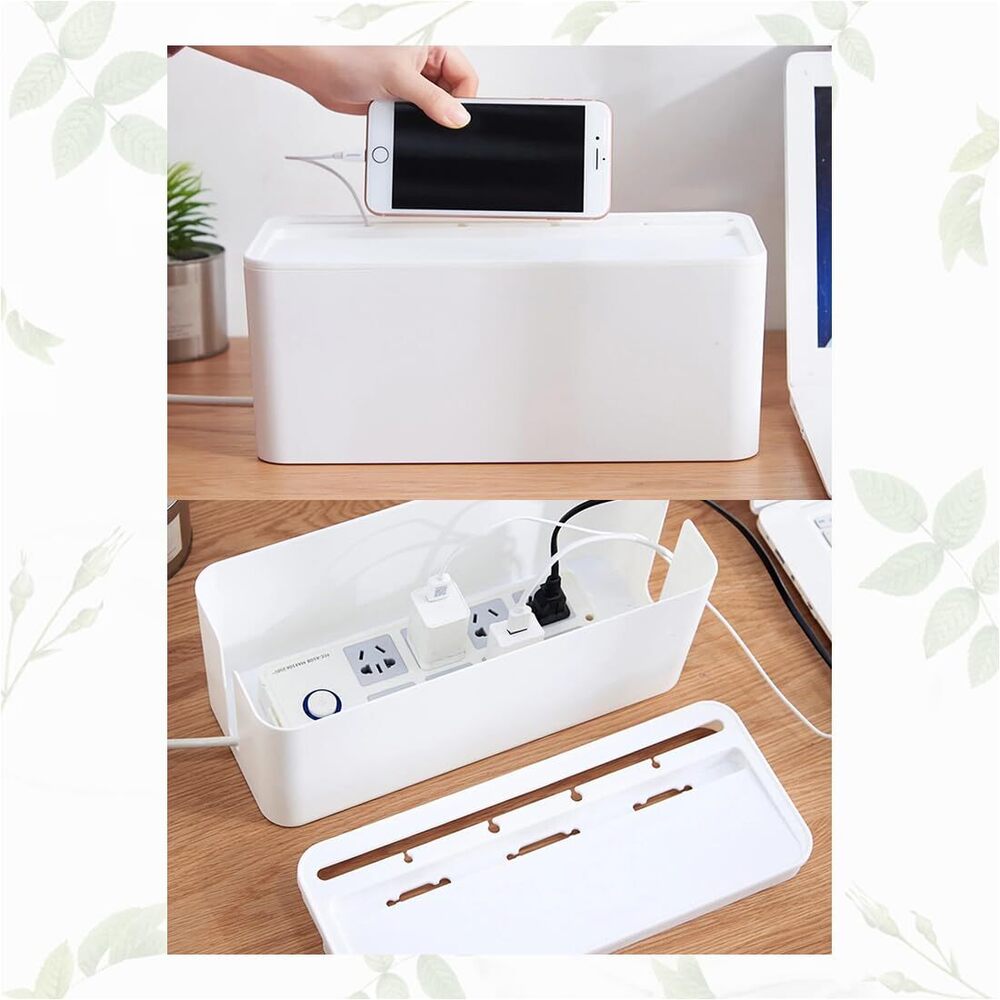 Cable Management Box Cord Organizer Can Manage Hide Plugs Wires Power Strips Usb Hub Router Tv Computer Desk Cable For Home And Office - Color: White