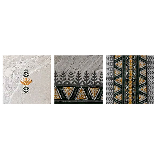 Soft Grey Marbled Table Cloth With Intricate Block Printed Mofits - Color: Various Available