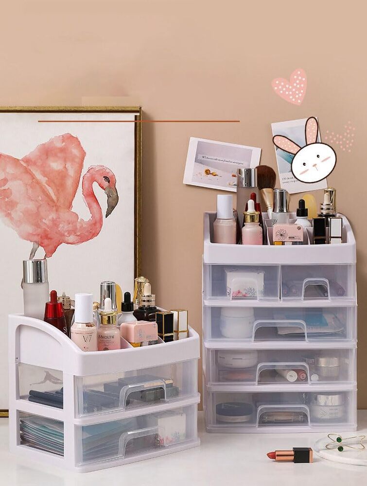 4 Layer Makeup Cosmatic Storage For Desk Organizer Box | 38.5 X 27 X 19.5 Cm | Multicolor - Application: Multiple Usage