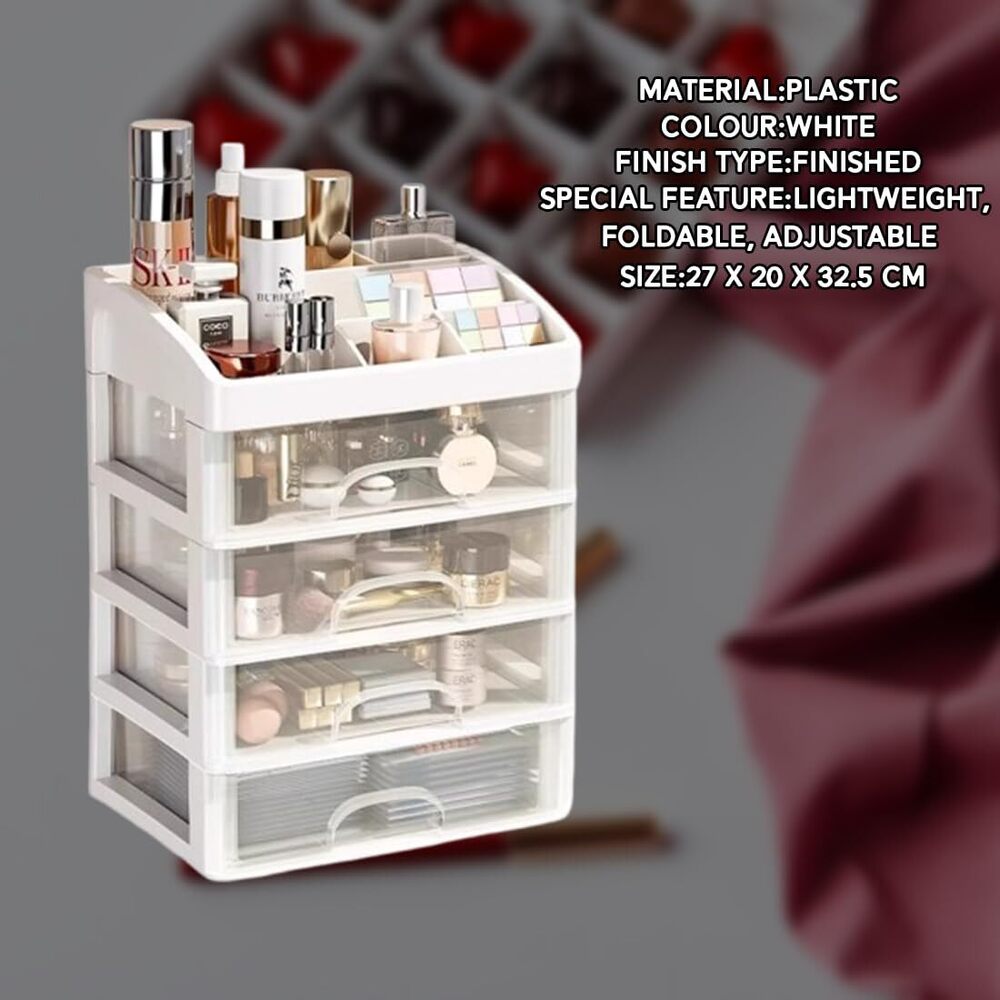 4 Layer Makeup Cosmatic Storage For Desk Organizer Box | 38.5 X 27 X 19.5 Cm | Multicolor - Application: Multiple Usage