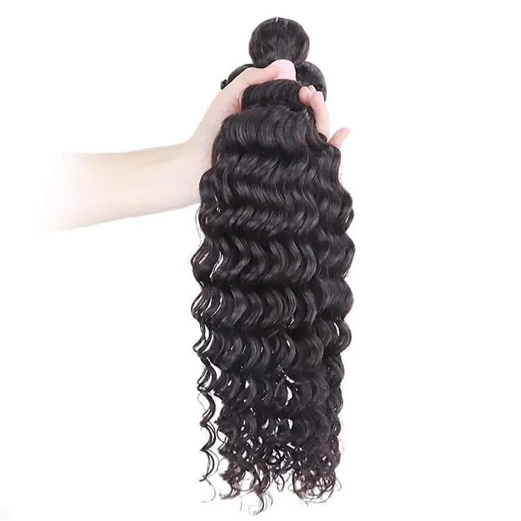 Deep Wave Weft Hair Bundle Extensions South Indian Temple Remy Natural 