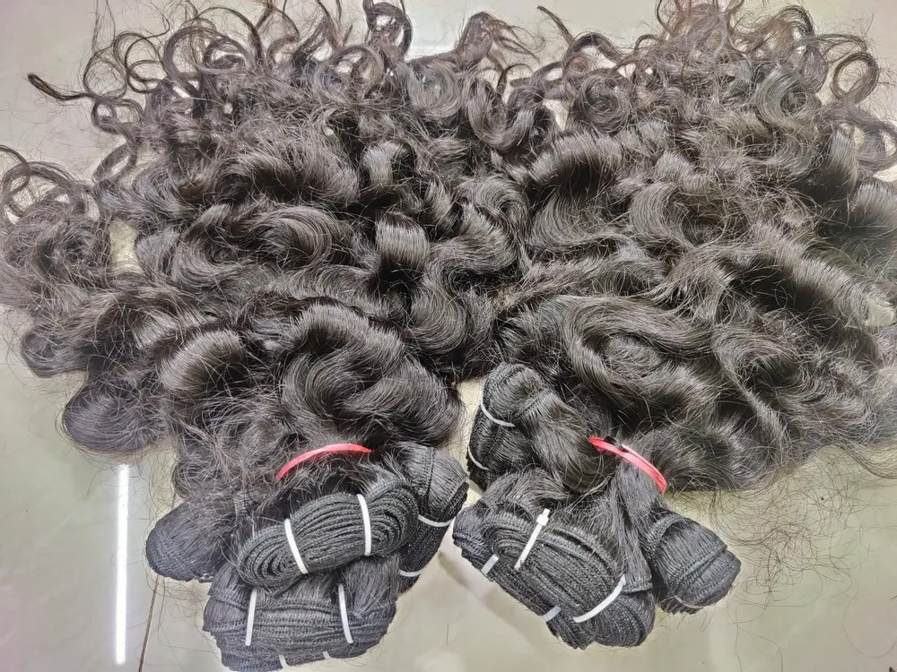 South India Temple Natural Color Curly Weft Human Hair Extension Bundle Hair