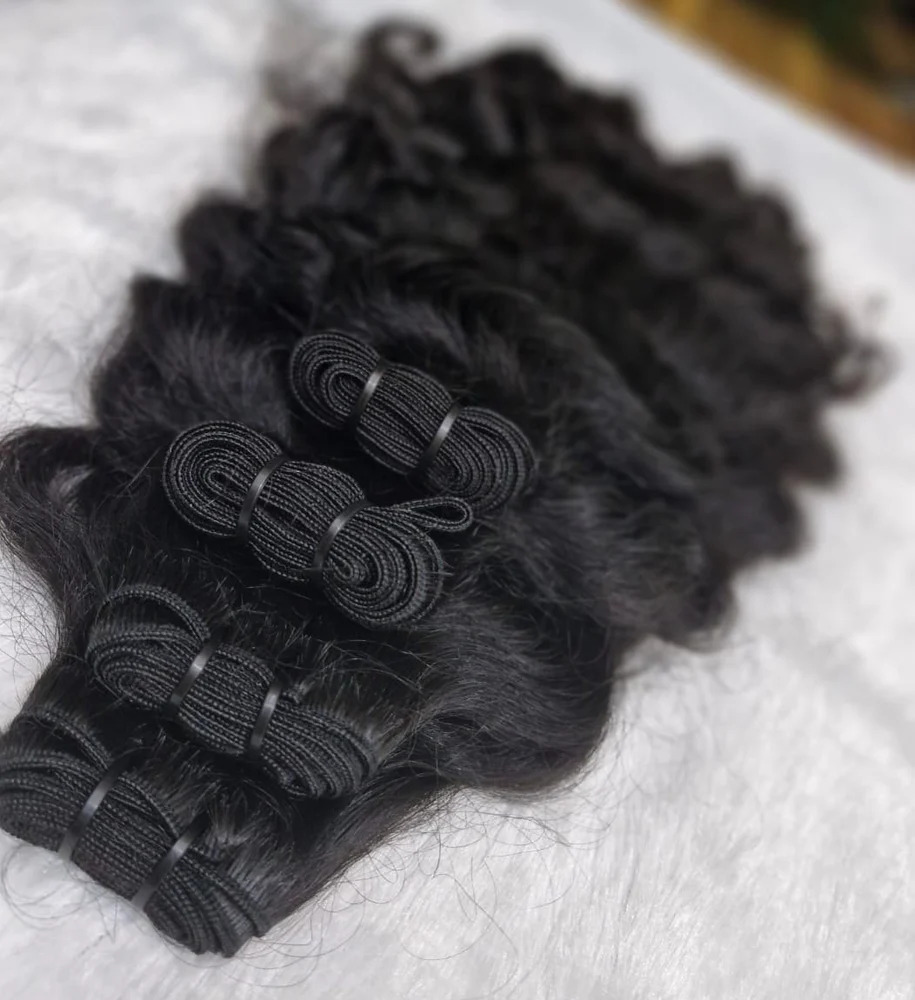 Natural Black Color  Curly Weft Hair Bundles 100% Human Hair Extensions