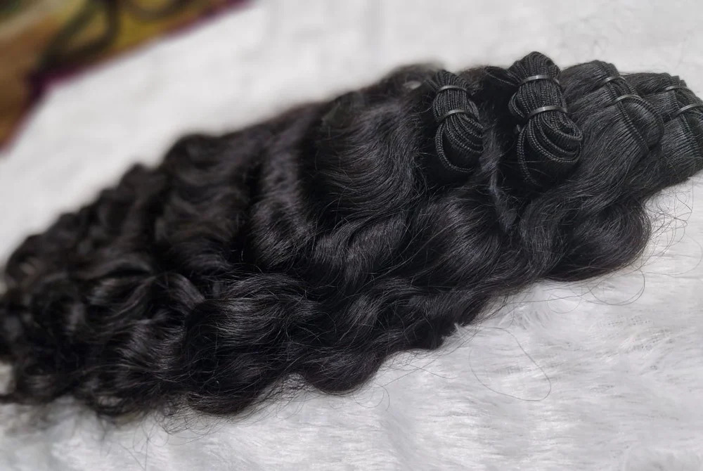 Natural Black Color  Curly Weft Hair Bundles 100% Human Hair Extensions
