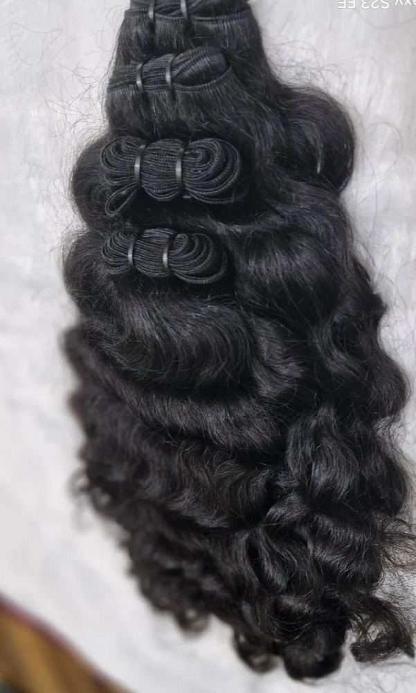Natural Black Color  Curly Weft Hair Bundles 100% Human Hair Extensions