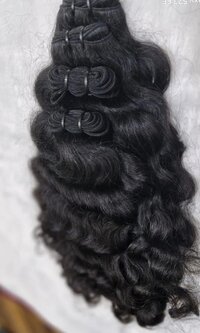 Natural Black Color  Curly Weft Hair Bundles 100% Human Hair Extensions