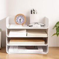 Stackable 4-tier Document Tray, Letter, Books, Magazines, Accessories Storage Rack | White | 32 X 24 X 7 Cm - Application: Multiple Usage