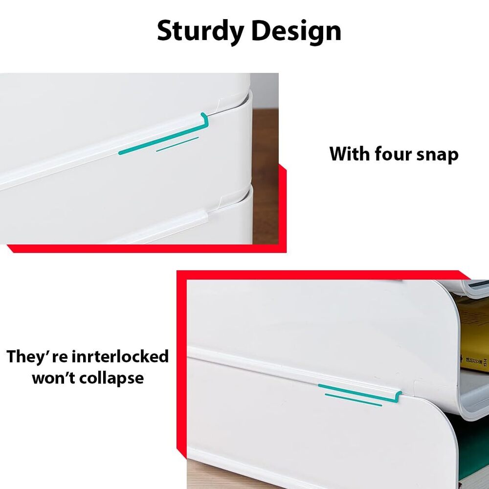 Stackable 4-tier Document Tray, Letter, Books, Magazines, Accessories Storage Rack | White | 32 X 24 X 7 Cm - Application: Multiple Usage