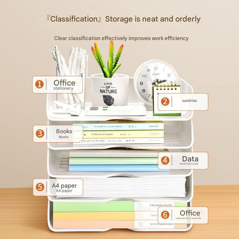 Stackable 4-tier Document Tray, Letter, Books, Magazines, Accessories Storage Rack | White | 32 X 24 X 7 Cm - Application: Multiple Usage