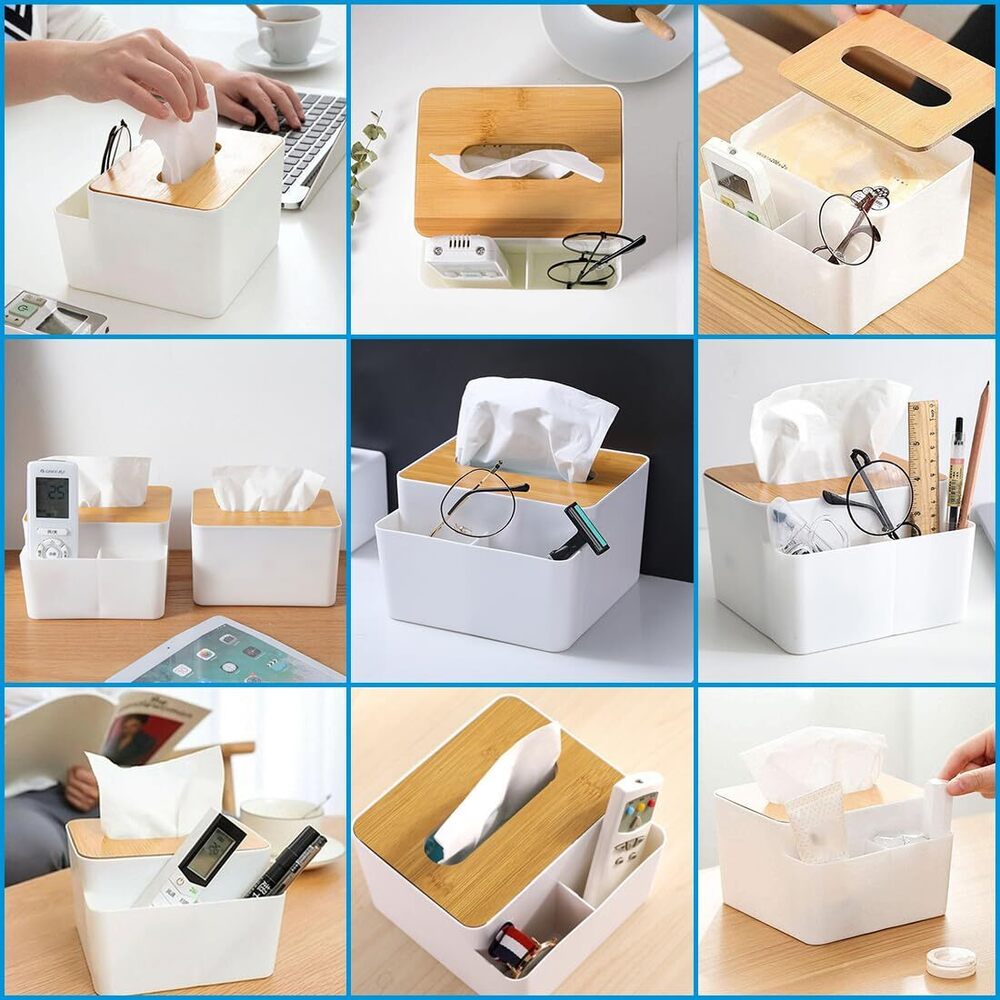 Square Shape Wooden Cover Plastic Tissue Box Paper Remote Case Holders Organizer Car Decor Home Room Hotel - Color: Black