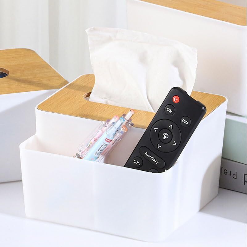 Square Shape Wooden Cover Plastic Tissue Box Paper Remote Case Holders Organizer Car Decor Home Room Hotel - Color: Black