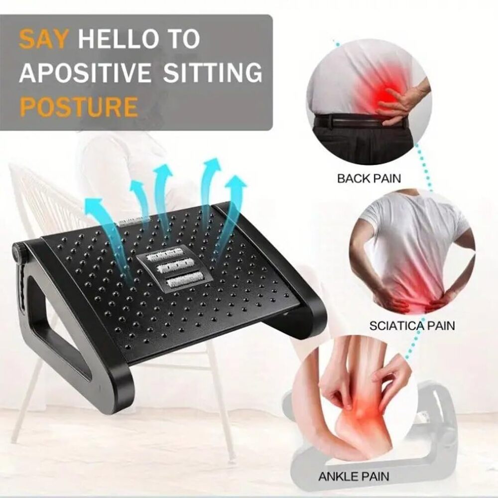 Under Desk Footrest Cushion For 6 Heights Ergonomic Adjustable With Massage Roller For Pain Relief Stool | Black - Grade: Personal Use