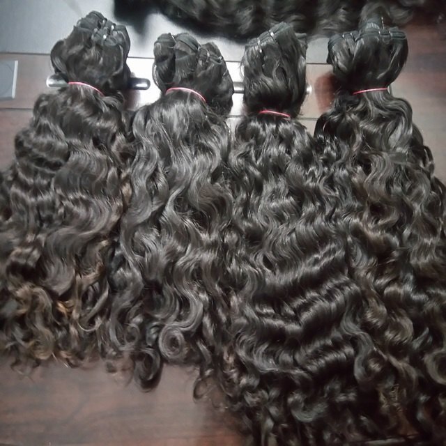 South Indian Temple Long Natural Curly Human Hair Weft Extensions Bundle