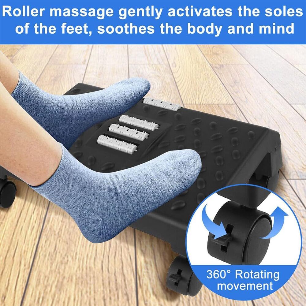 Under Desk Footrest Cushion For Ergonomic Adjustable Wheels With Massage Roller For Pain Relief Stool - Frame Material: Plastic