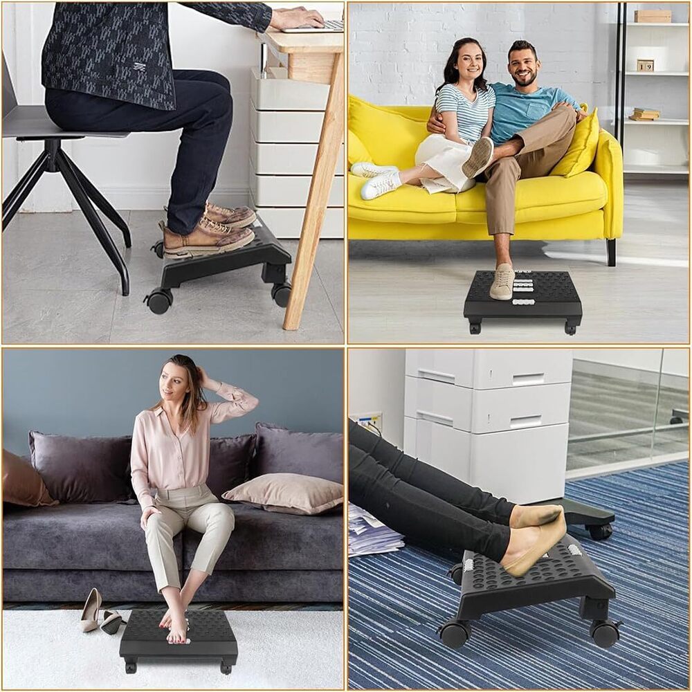 Under Desk Footrest Cushion For Ergonomic Adjustable Wheels With Massage Roller For Pain Relief Stool - Frame Material: Plastic