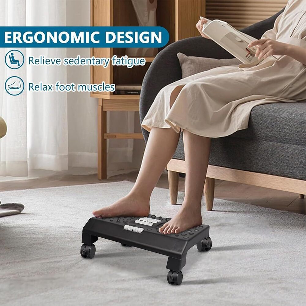 Under Desk Footrest Cushion For Ergonomic Adjustable Wheels With Massage Roller For Pain Relief Stool - Frame Material: Plastic