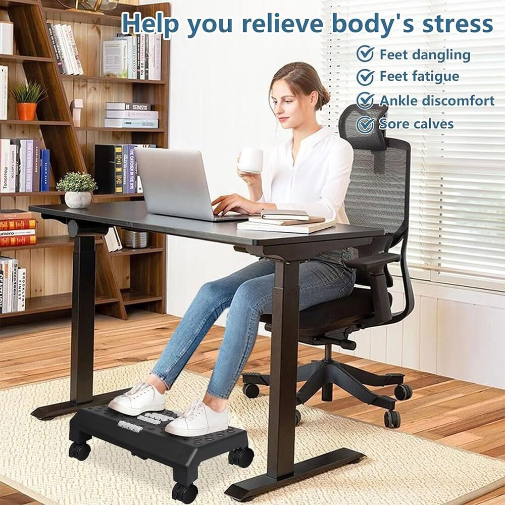 Under Desk Footrest Cushion For Ergonomic Adjustable Wheels With Massage Roller For Pain Relief Stool - Frame Material: Plastic