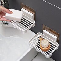Wall Mounted Self Draining Soap Dish Holder Case -hanging Waterproof Box Storage Rack - Color: White