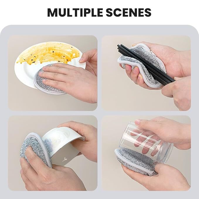 Multifunctional Wire Dishwashing Rags For Wet And Dry - High-quality Microfiber, Double-sided Silver Wire Material | Non-scratch, Reusable, Durable, Kitchen Essential