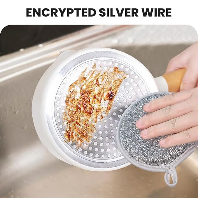 Multifunctional Wire Dishwashing Rags For Wet And Dry - High-quality Microfiber, Double-sided Silver Wire Material | Non-scratch, Reusable, Durable, Kitchen Essential