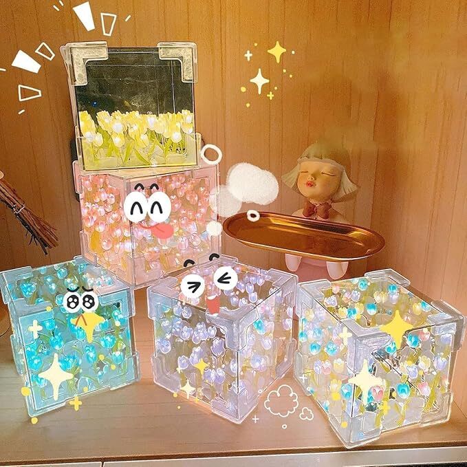 Lamp Handmade Flower Light Tulip Night - Wooden, Glass, And Plastic | 10cm X 10cm, Battery Operated, Simulated Flower Design, Ideal For Any Indoor Decor