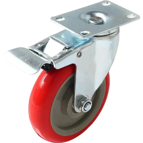 Caster Wheel With Lock - Color: Red