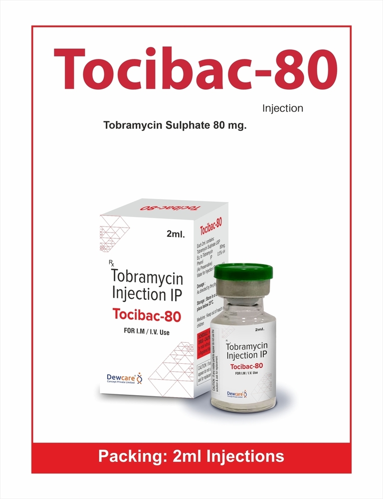 TOCIBAC-80 INJECTIONS - Tobramycin Sulphate | Sterile Solution for Injection, Effective Antibacterial Treatment for Serious Infections