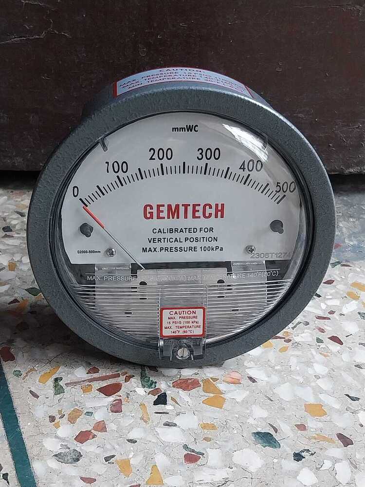 Supplier Gemtech Differential Pressure Gauge Range 0-500 Mm Wc