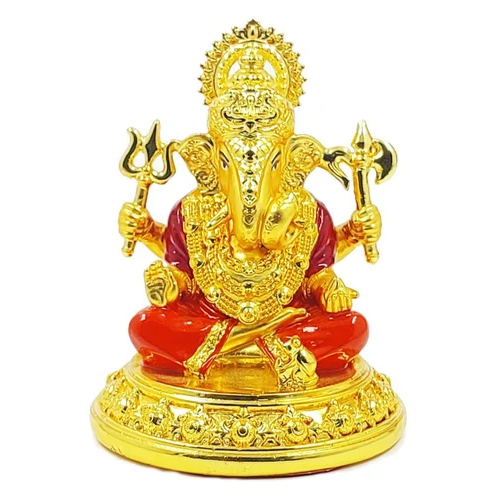 3 Inch Gold Plated Ganesha Statue - Feature: Durable