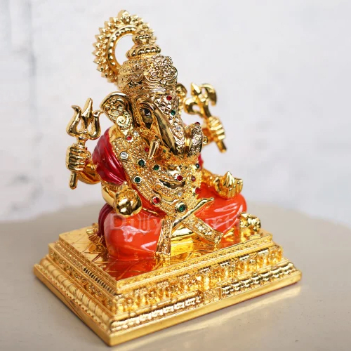 6 Inch Gold Plated Ganesh Statue - Feature: Light Weight