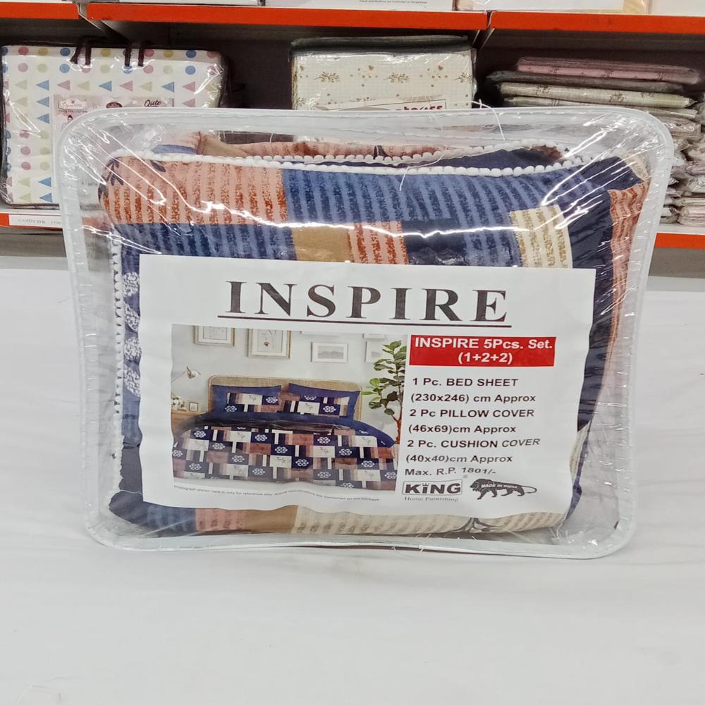 Inspire (1+2+2) Double Bed - 4 Pc Cotton Dohar Set & 5 Pc Bed Sheet Set | Luxurious Feel, Perfect For Hotel Use, Elegant Design