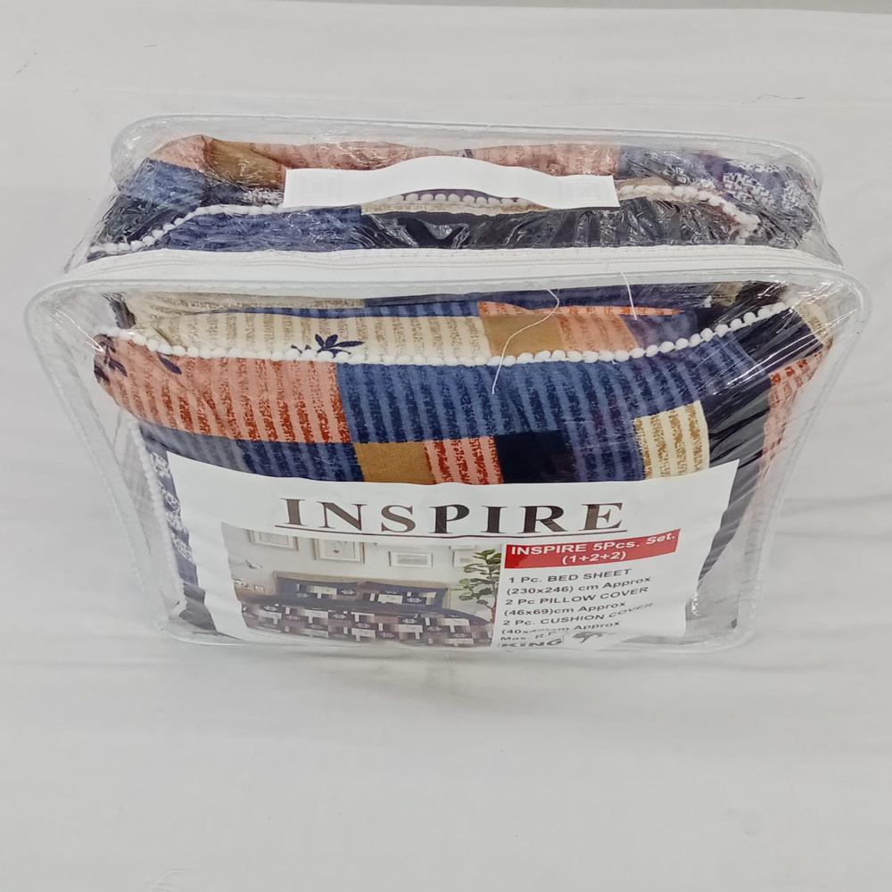 Inspire (1+2+2) Double Bed - 4 Pc Cotton Dohar Set & 5 Pc Bed Sheet Set | Luxurious Feel, Perfect For Hotel Use, Elegant Design