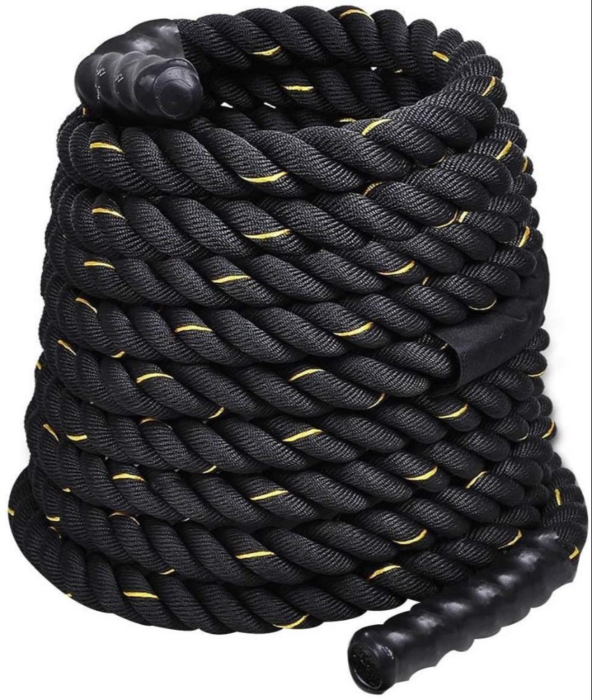 Gym Battle Rope - Durable Polypropylene, 50 Feet Long, Black & Blue | Versatile For Waves, Slams, Whips, And Climbing Drills